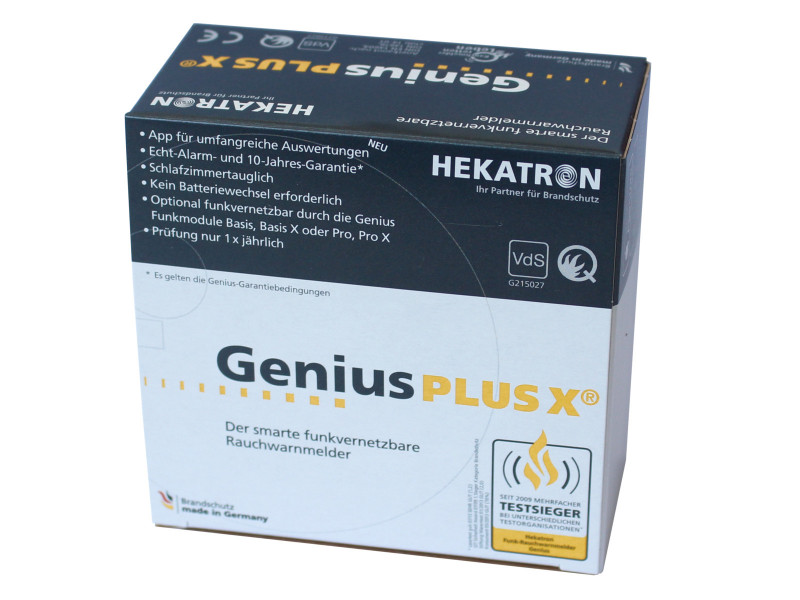 Hekatron Rauchmelder Genius PLUS X – Optional funk-vernetzbarer Brandmelder  – Rauchwarnmelder mit integrierter Batterie (10 Jahre Lebensdauer), LED